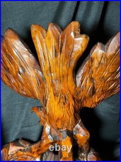 Old Vintage Hand Carved Art Sculpture Wood Carving Eagle Bird Wooden Statue