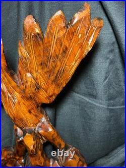 Old Vintage Hand Carved Art Sculpture Wood Carving Eagle Bird Wooden Statue