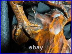 Old Vintage Hand Carved Art Sculpture Wood Carving Eagle Bird Wooden Statue
