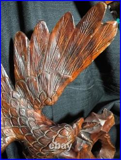 Old Vintage Hand Carved Art Sculpture Wood Carving Eagle Bird Wooden Statue