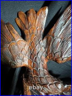 Old Vintage Hand Carved Art Sculpture Wood Carving Eagle Bird Wooden Statue