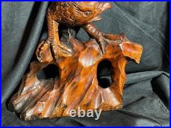 Old Vintage Hand Carved Art Sculpture Wood Carving Eagle Bird Wooden Statue
