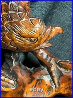 Old Vintage Hand Carved Art Sculpture Wood Carving Eagle Bird Wooden Statue