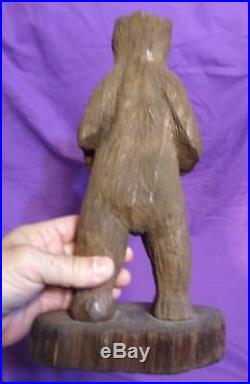 Old Vintage Wood Bear Hand Carved Carving Folk Art Wooden Sculture Art Statue