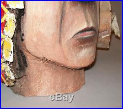Old Vtg C 1960s Large Carved Folk Art Native American Indian Head Original Paint