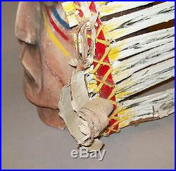 Old Vtg C 1960s Large Carved Folk Art Native American Indian Head Original Paint