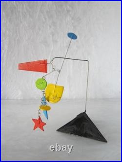 One Of A Kind Vintage Metal Wire / Wood Stabile Mobile Kinetic Sculpture Signed