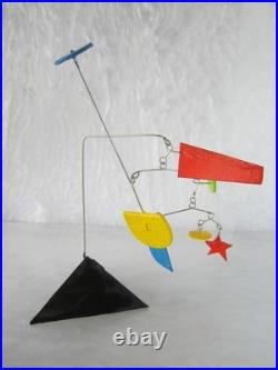 One Of A Kind Vintage Metal Wire / Wood Stabile Mobile Kinetic Sculpture Signed