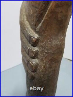 Original 17 vintage Signed Art Wood Carving sculpture leg hand unusual rare