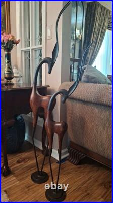 PAIR Vintage Handmade Art Deco Wood And Iron Sculptures Of Antelopes Tall