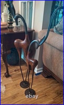 PAIR Vintage Handmade Art Deco Wood And Iron Sculptures Of Antelopes Tall