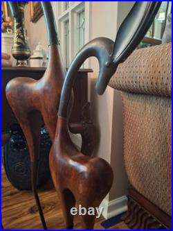 PAIR Vintage Handmade Art Deco Wood And Iron Sculptures Of Antelopes Tall