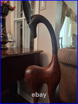 PAIR Vintage Handmade Art Deco Wood And Iron Sculptures Of Antelopes Tall