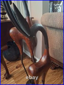 PAIR Vintage Handmade Art Deco Wood And Iron Sculptures Of Antelopes Tall