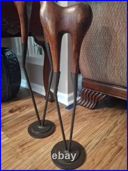 PAIR Vintage Handmade Art Deco Wood And Iron Sculptures Of Antelopes Tall