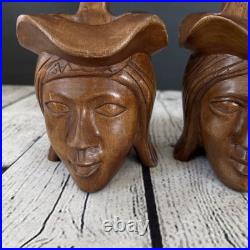 PAIR Vintage Wood Sculpture Hand Carved Ceremonial Offering Bowls Philippines