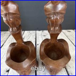 PAIR Vintage Wood Sculpture Hand Carved Ceremonial Offering Bowls Philippines