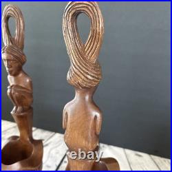 PAIR Vintage Wood Sculpture Hand Carved Ceremonial Offering Bowls Philippines