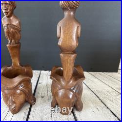 PAIR Vintage Wood Sculpture Hand Carved Ceremonial Offering Bowls Philippines
