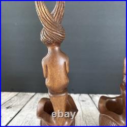 PAIR Vintage Wood Sculpture Hand Carved Ceremonial Offering Bowls Philippines