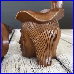 PAIR Vintage Wood Sculpture Hand Carved Ceremonial Offering Bowls Philippines