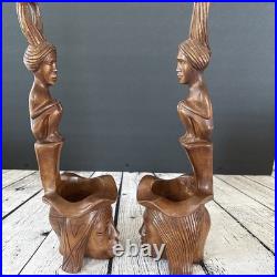 PAIR Vintage Wood Sculpture Hand Carved Ceremonial Offering Bowls Philippines