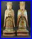 Pair Antique Chinese Carved Wood Polychrome Painted Standing Officials Figures