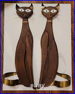 Pair Of Siamese Cats 1961 Teak MCM Vintage Masketeers Inc (USA) Wall Art 30