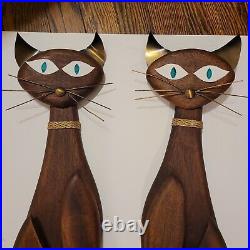 Pair Of Siamese Cats 1961 Teak MCM Vintage Masketeers Inc (USA) Wall Art 30