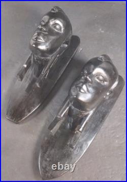 Pair Of Vintage African Heavy Ebony Wood Women Tribal Wall Sculpture