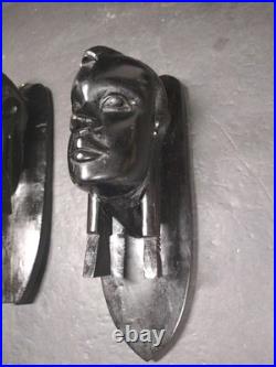 Pair Of Vintage African Heavy Ebony Wood Women Tribal Wall Sculpture