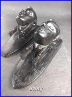 Pair Of Vintage African Heavy Ebony Wood Women Tribal Wall Sculpture