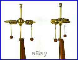 Pair Sculptural Vintage Mid Century Modern Double Socket Table Lamps Walnut