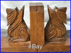 Pair Small Vintage Scottish Terrier Carved Wood Sculptures Bookends