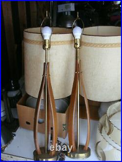 Pair Vintage Mid Century Modern Danish Style Wood Lamps Tall Sculptural Bentwood