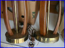 Pair Vintage Mid Century Modern Danish Style Wood Lamps Tall Sculptural Bentwood