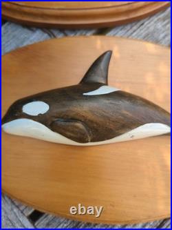 Pair Vintage Nantucket Paul McCarthy Whale Carving Plaque Wood Signed Maritime