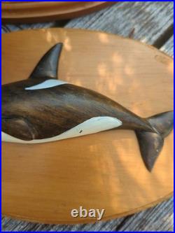 Pair Vintage Nantucket Paul McCarthy Whale Carving Plaque Wood Signed Maritime