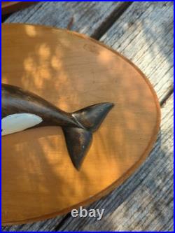 Pair Vintage Nantucket Paul McCarthy Whale Carving Plaque Wood Signed Maritime