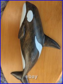 Pair Vintage Nantucket Paul McCarthy Whale Carving Plaque Wood Signed Maritime