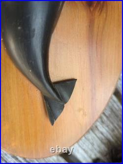 Pair Vintage Nantucket Paul McCarthy Whale Carving Plaque Wood Signed Maritime