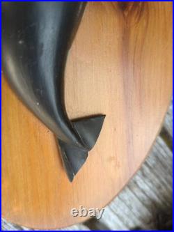 Pair Vintage Nantucket Paul McCarthy Whale Carving Plaque Wood Signed Maritime