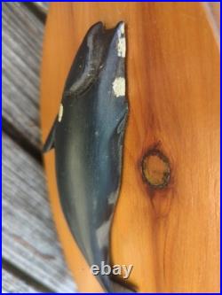 Pair Vintage Nantucket Paul McCarthy Whale Carving Plaque Wood Signed Maritime