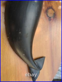 Pair Vintage Nantucket Paul McCarthy Whale Carving Plaque Wood Signed Maritime