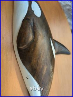 Pair Vintage Nantucket Paul McCarthy Whale Carving Plaque Wood Signed Maritime