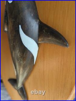 Pair Vintage Nantucket Paul McCarthy Whale Carving Plaque Wood Signed Maritime