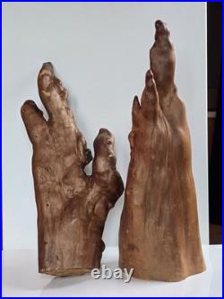 Pair Vintage Natural Wood Sculptures Cypress Knee Burl Look Rustic Cabin Decor