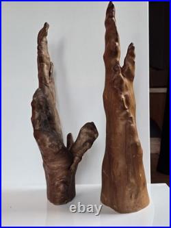 Pair Vintage Natural Wood Sculptures Cypress Knee Burl Look Rustic Cabin Decor
