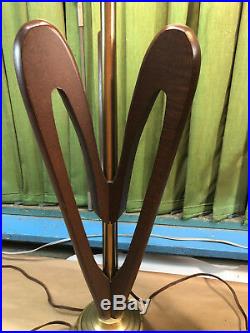 Pair Vtg Mid Century Danish Modern Sculptural Wood Table Lamps Teak Heart Shape