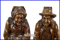 Pair of Antique French Breton Figural Wood Carving Columns Corbel Statue